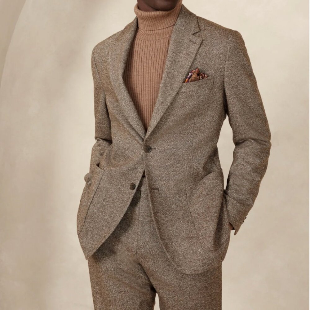 Banana Republic Italian Tweed Brown Suit 2pcs Jacket 42R Pants 36R